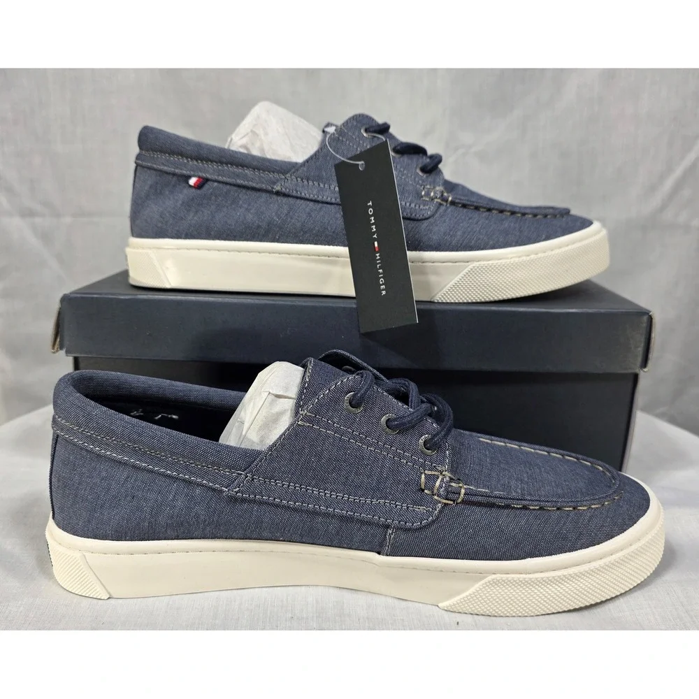 Tommy‎ Hilfiger Men's Canvas Boat Shoes Navy Blue Lace Up Loafers